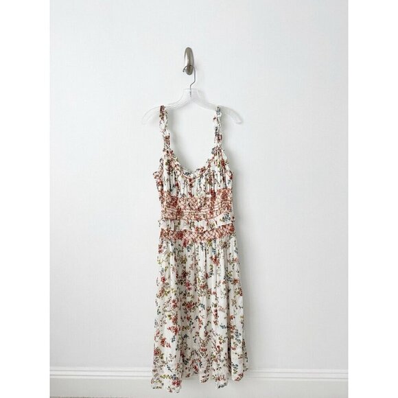 NWT Anthropologie Sleeveless Smocked-Waist Ruffled Midi Dress XL White Floral - Picture 5 of 10